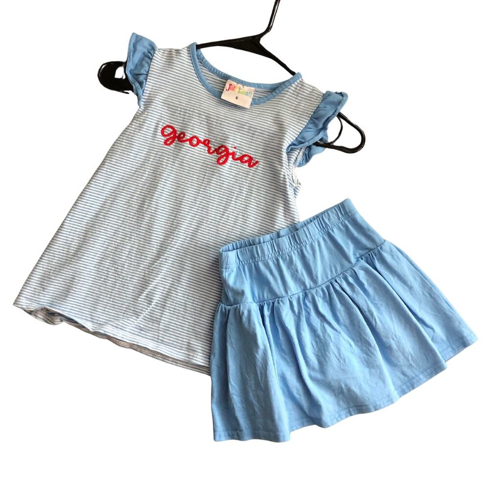 Blue and white stripe embroidred Georgia top and skirt outfit by Jellybean